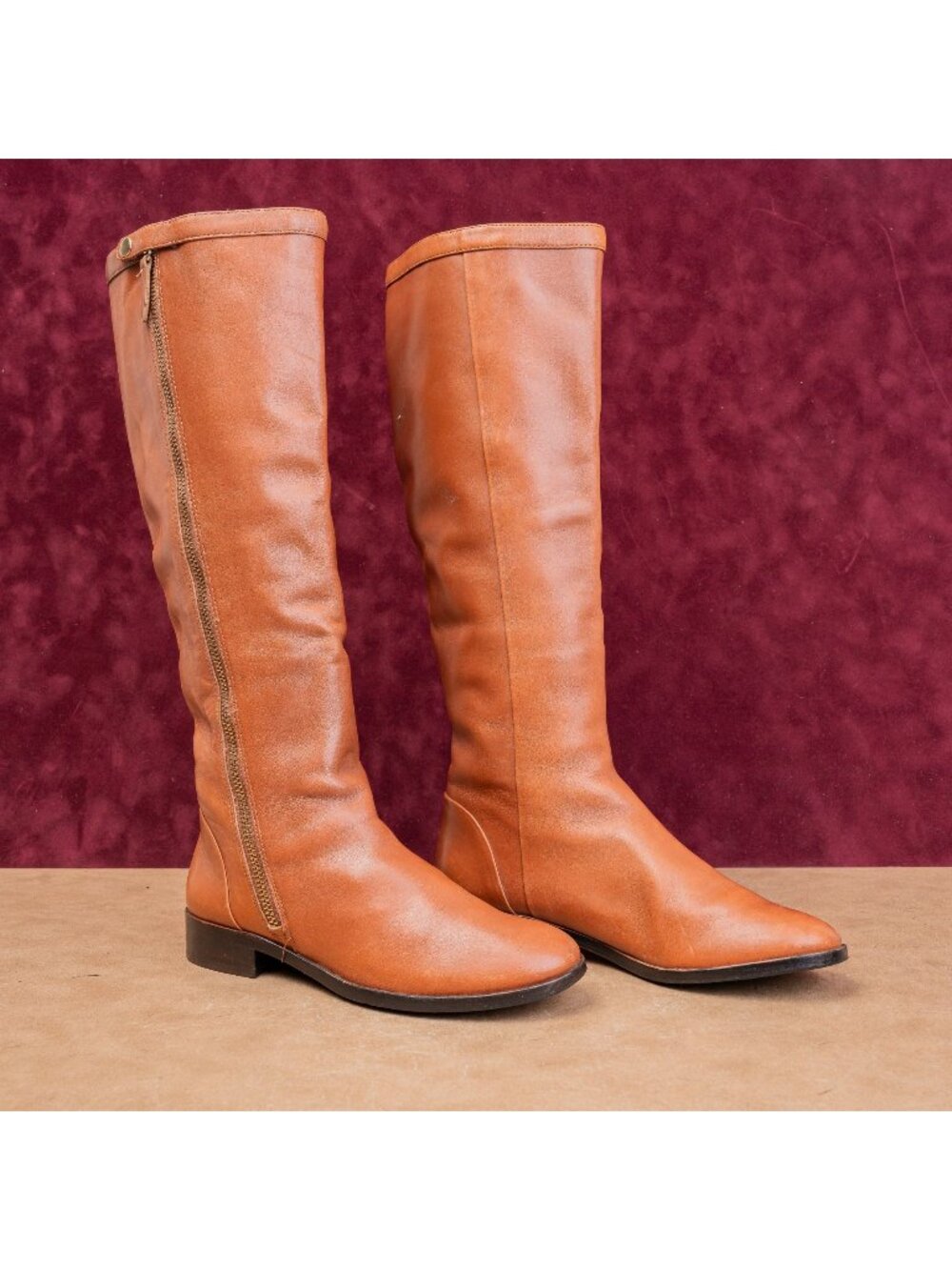 JCrew Wmn Vintage Y2K Brown Leather Classic Riding Fashion Boho Zip Boots 5.5